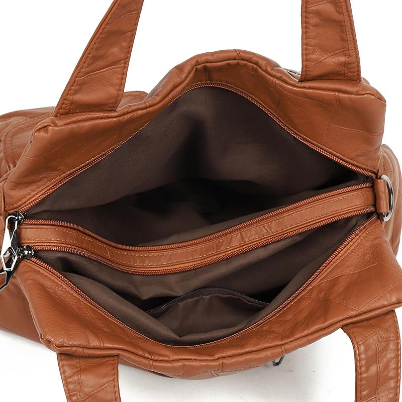 Women's Brown Textured Leather Hobo Bag Braided Detail Multi-Pocket Crossbody Shoulder Bag Fashion Casual Daily Handbag