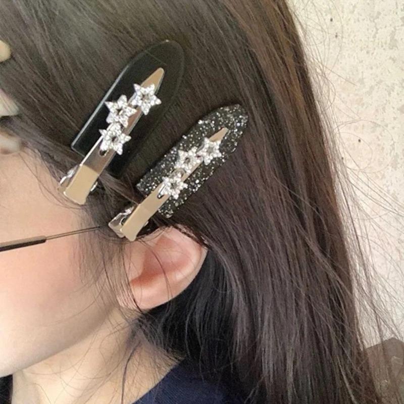 2 Stück Flash Diamant Stern Nahtlose Seiten Haarspangen Retro Mode Pony Haarspange Haarschmuck für Frauen Make-up Styling