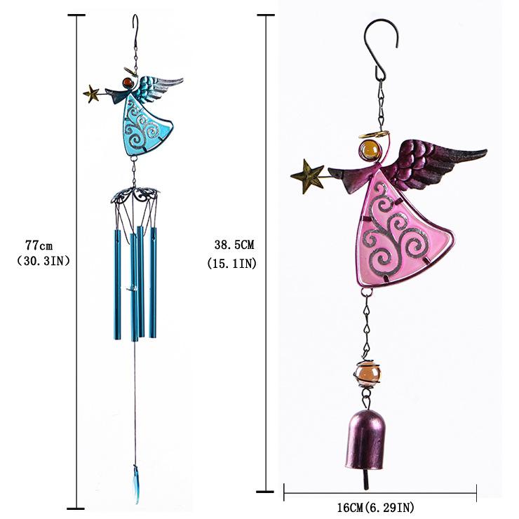

2pcs Metal Angel Wind Chime Stained Glass Star Bell Hanging Ornament for Outdoor Garden Home Decoration