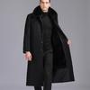 Men's Detachable Woolen Over-the-Knee Coat with Real Fur Collar and Fleece Lining.