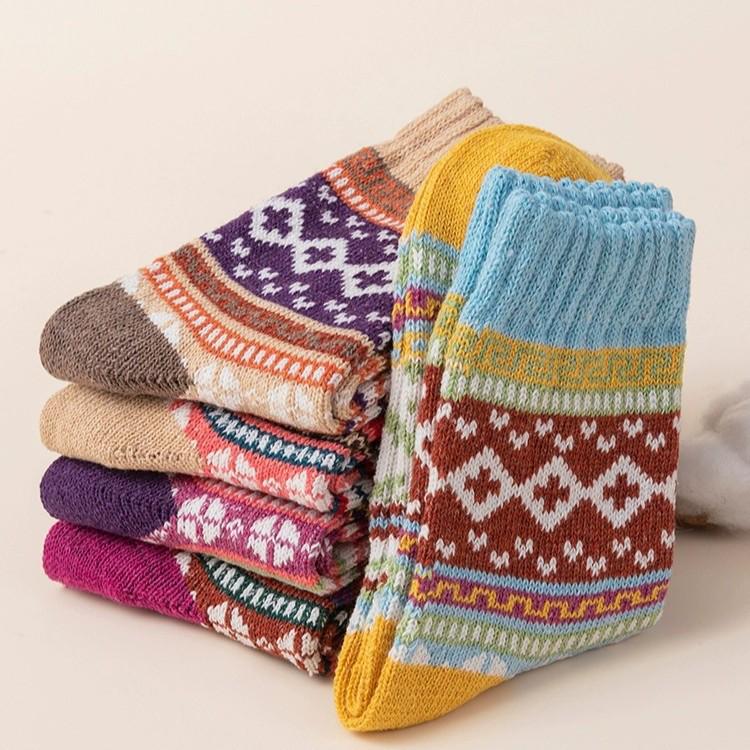 

Vintage Ethnic Style Rabbit Wool Cashmere Socks - Thick & Warm for Fall/Winter 1 Pair Random Colors and Patterns