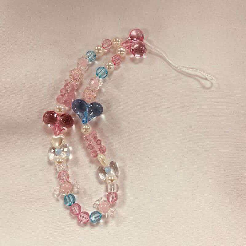 Telefon Anti-Verlust-Lanyard Schlüssel Kurzer Handgelenk-Anhänger Bunter Macaron-Anhänger mit runder Perle Damen-Handkette Handy-Lanyard