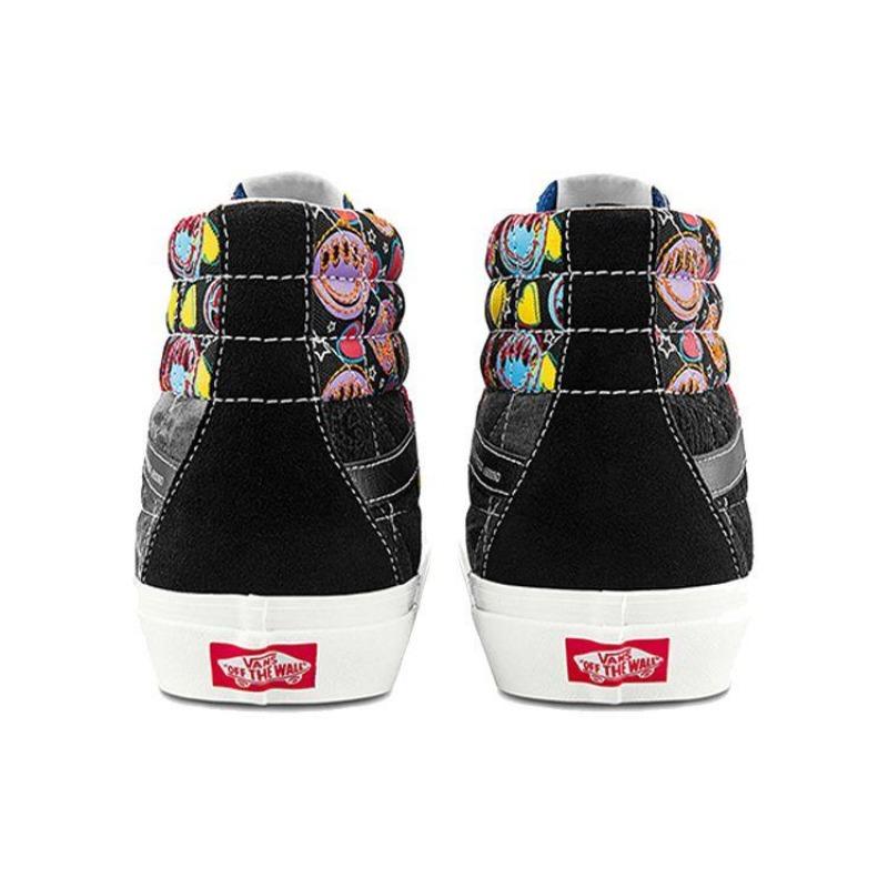 Vans SK8 Embroidered Canvas Lightweight Wear-resistant High Top Unisex Skate Shoes Black Multicolor VN0A54FBA5J