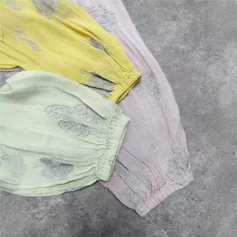 Johnature Japońska haftowana sukienka trójkolorowa luźna wiosna lato haftowana cienka swobodne sukienki damskie