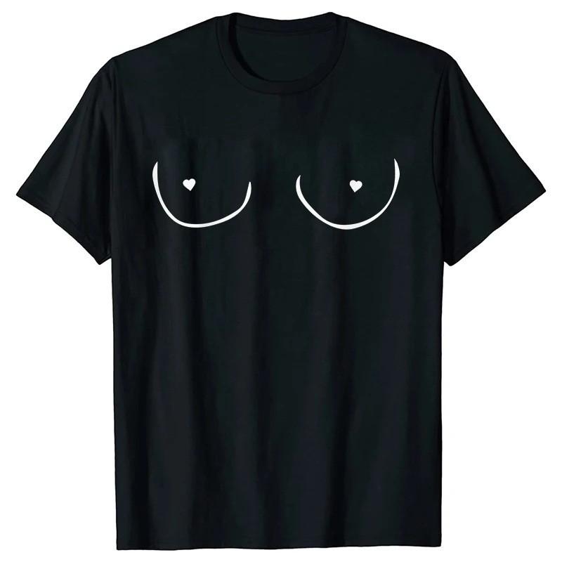 Boobie Nipple Piercing Tshirt Trendy Unisex Feminism Graphic Tshirt Aesthetic Female Breast Cancer Awareness Top Tee Shirt Tops