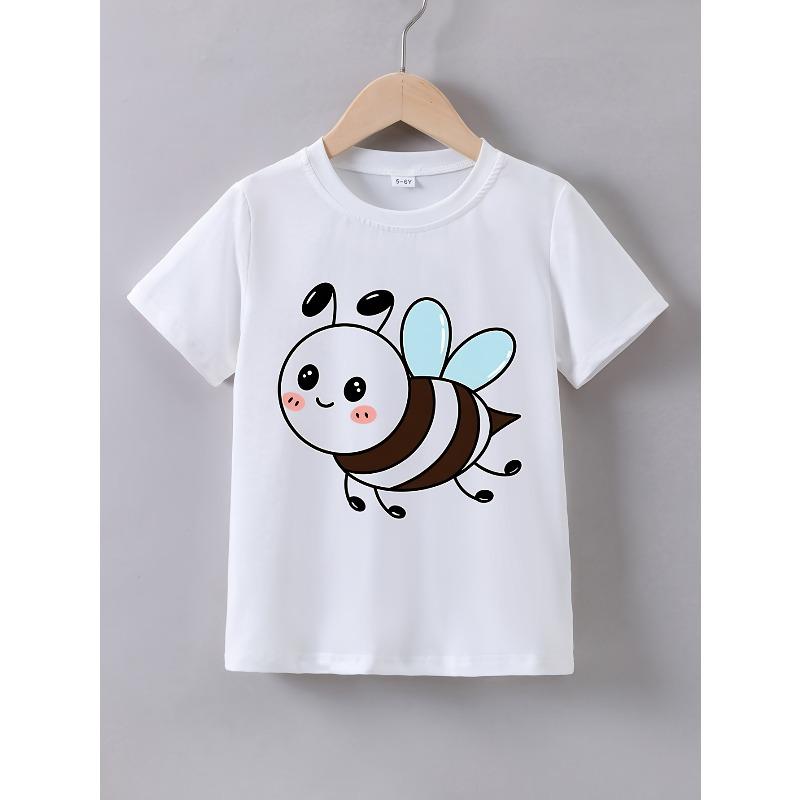 European Size Girls Summer Short-Sleeve Cartoon Bee Print T-Shirt