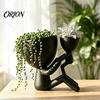 Handmade Style Desk Ornament 3D Printed Mother Child Embracing Planter, Modern Minimalist Dual Succulents Small Hanging Green Plant Pot Pots, Desktop