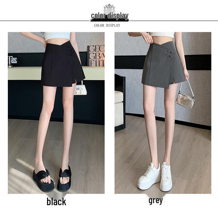 Frühling/Sommer 2026 Damen A-Linien-Rockhose mit unregelmäßigem Schlitz und Froschknopf im Neuen Chinesischen Nationalstil