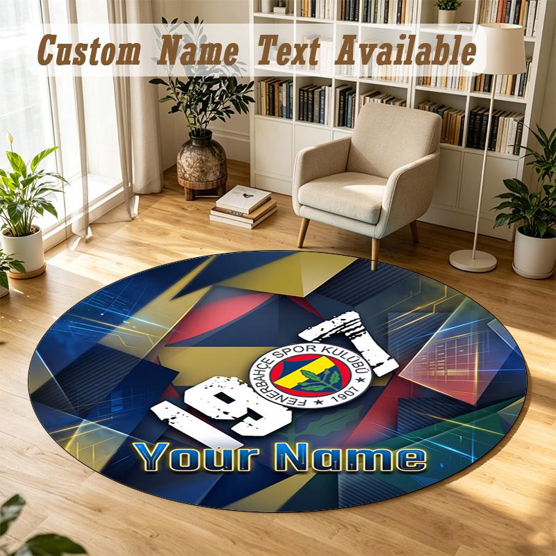 Round Rug Custom NameFenerbahçe FC Pattern Non Slip Carpet Home Floor Decor