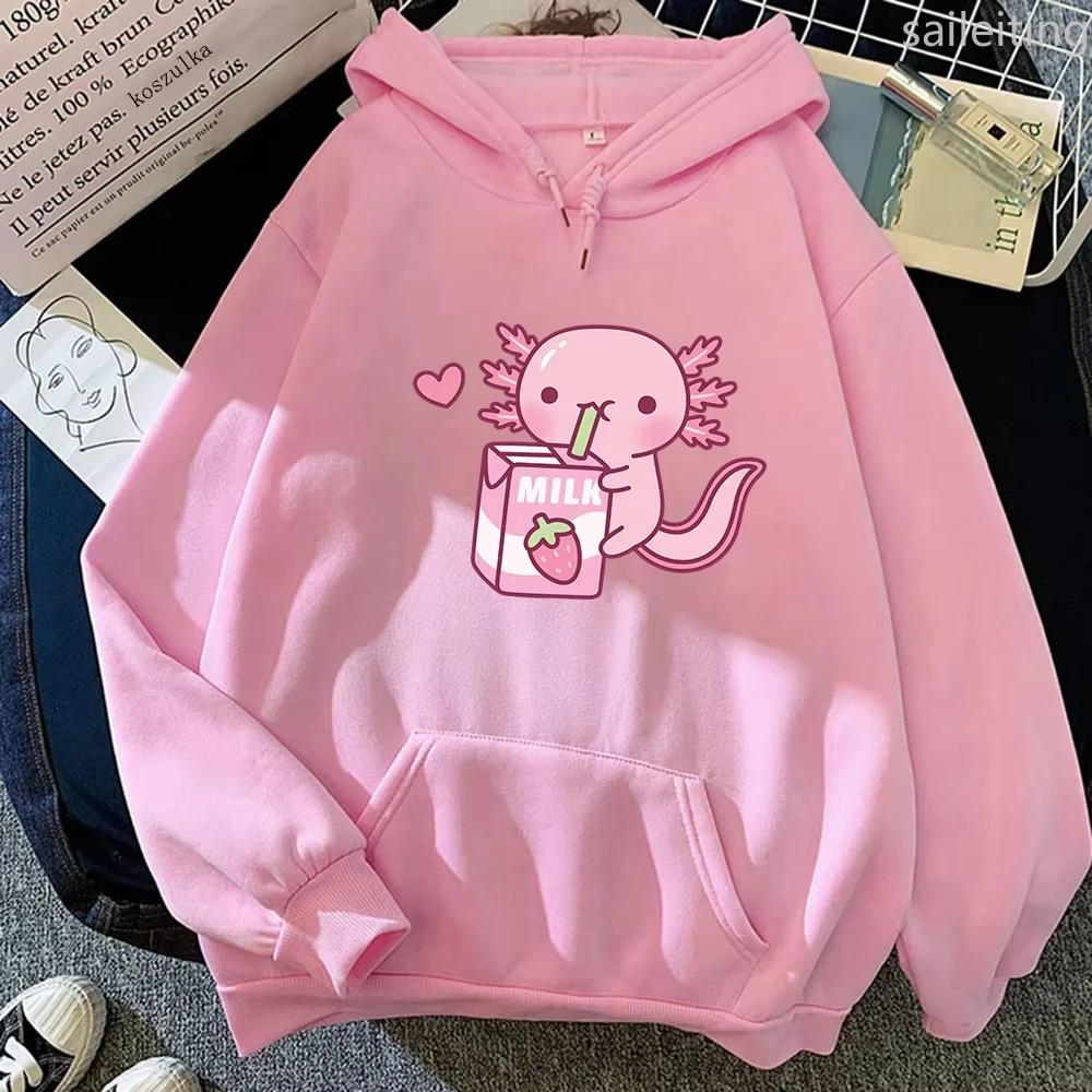 2025 Anime Loves Strawberry Milk Doodle Hoodie Kangaroo Pocket Winter Women Spring Autumn Sweatshirt Harajuku Aesthetic Clothes