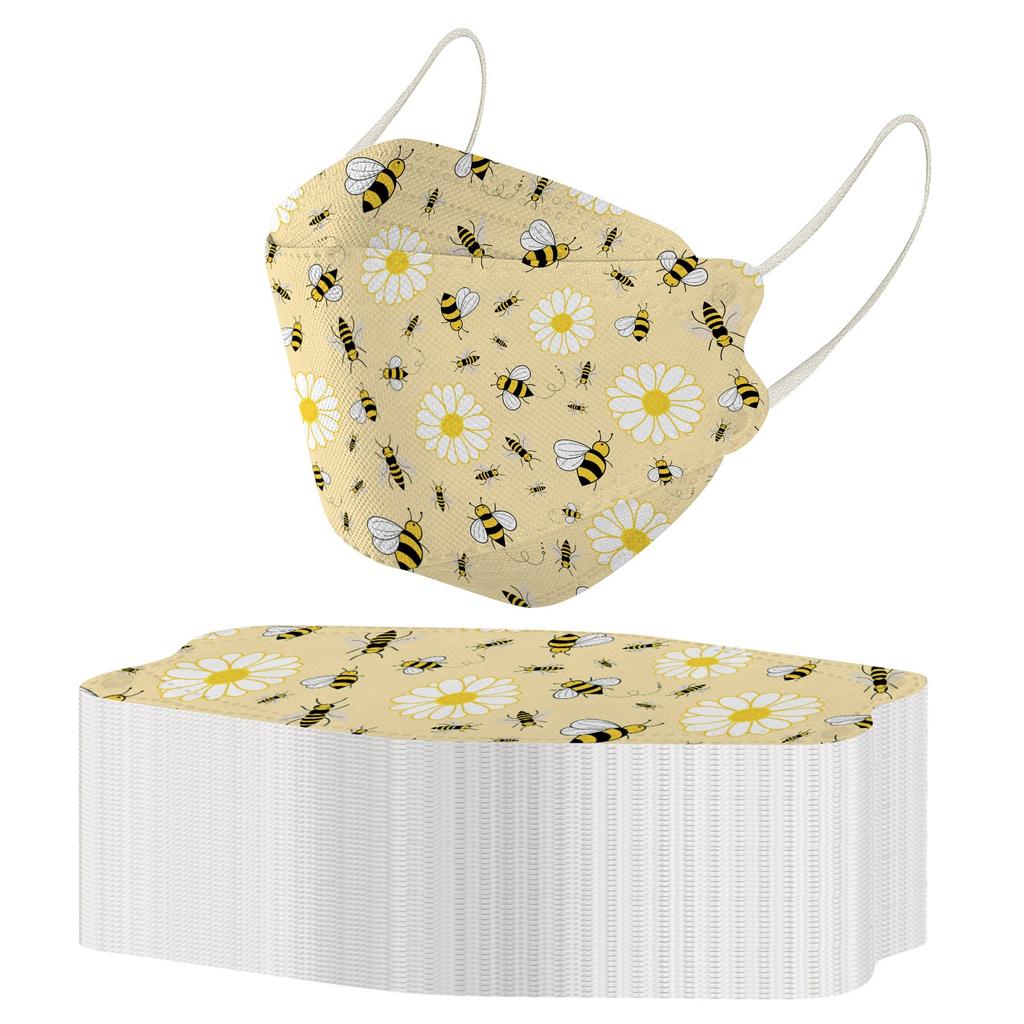 Adult's Disposable Unisex Bee Printed Outdoor Prevention Fish Mask Face 