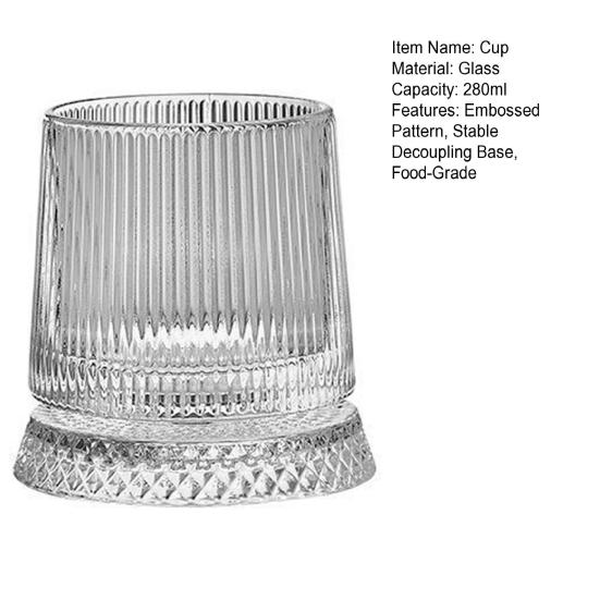 Szklanka do whisky 280 ml, obracana o 360 stopni, z delikatnym wytłaczanym wzorem, stabilna odłączana podstawa, kubek do picia, naczynia