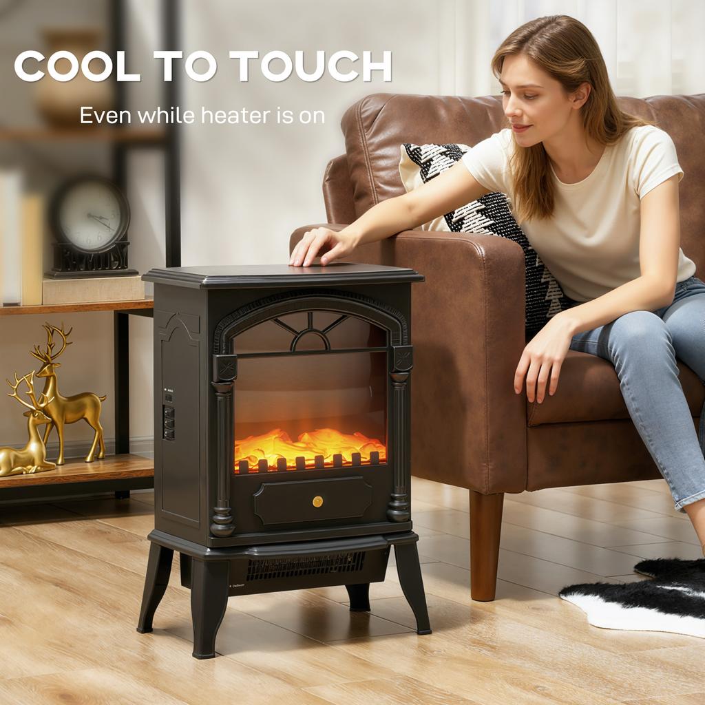 Electric Fireplace Stove Heater with 3D Flame Effect, 2000W/1000W, Freestanding Portable Fireplace with Adjustable Thermostat
