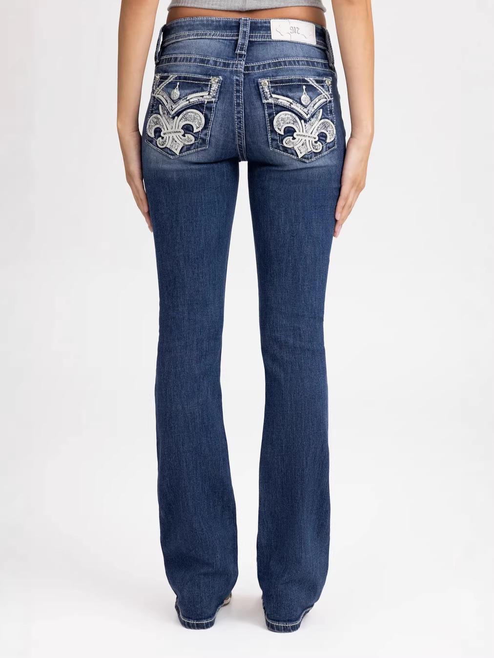 

Retro Y2K Slim Fit Denim Pants with Embroidered Street Style for Women S синій