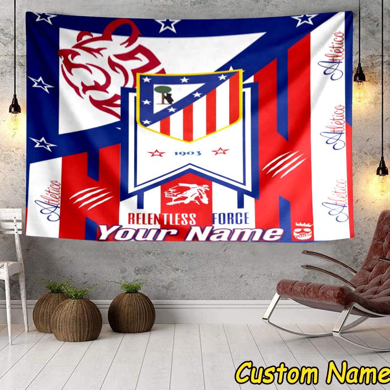 Custom Name Atletico Football Crest Tapestry Accessories for Bedroom,Livingroom, dormitory Room Wall Hanging Decor, Fan Birthday Gifts