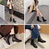Two versions of heightening short boots women's new retro square head thick heel temperament Martin boots Maillard thin boots