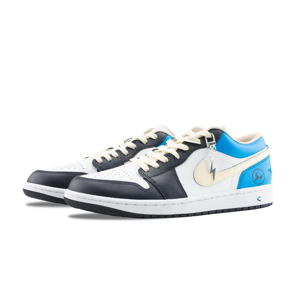 Jordan Air Jordan 1 Lightning 2.0 Abrasion Resistant Low Top Vintage Basketball Shoes Unisex White Blue Black 553558-153(Team626-2.0)