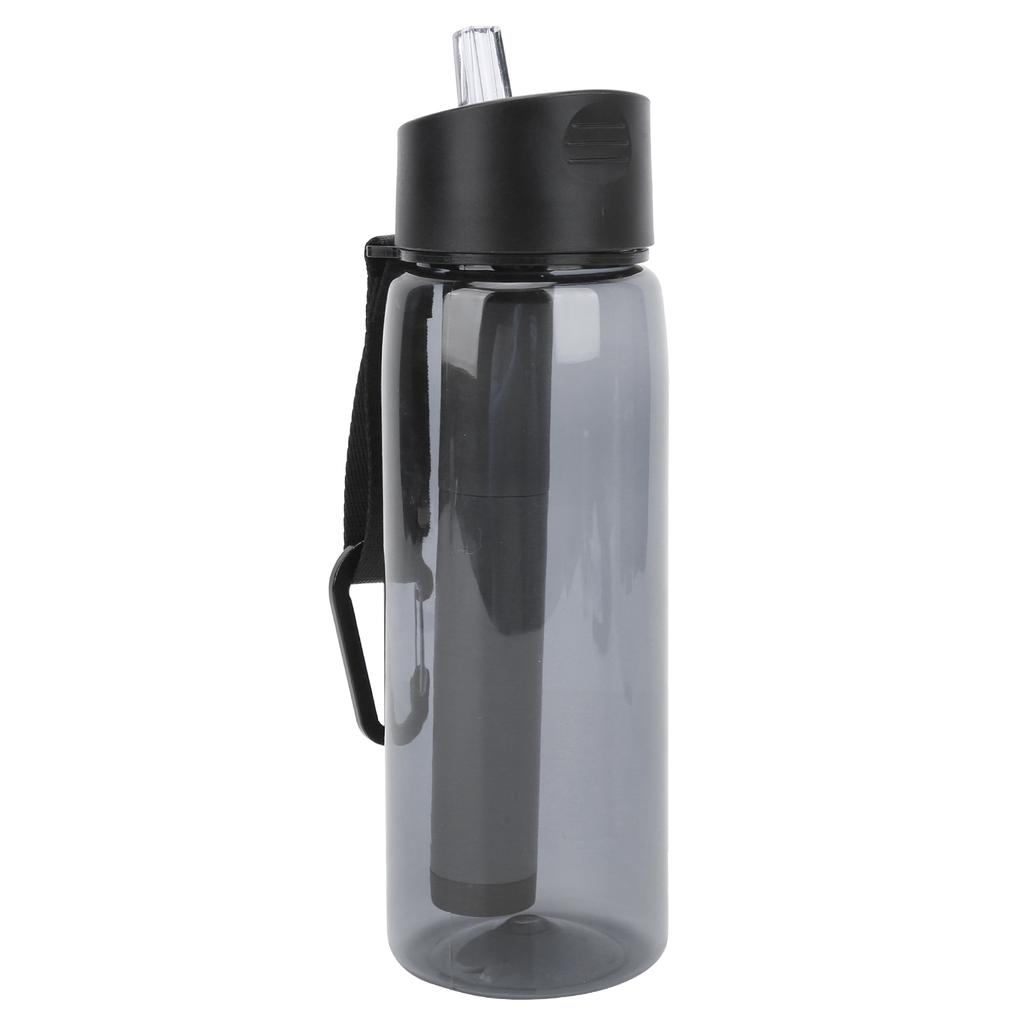 Filtered Water Bottle with Integrated Filter Straw Camping Emergency Water Bottle PurifierGray