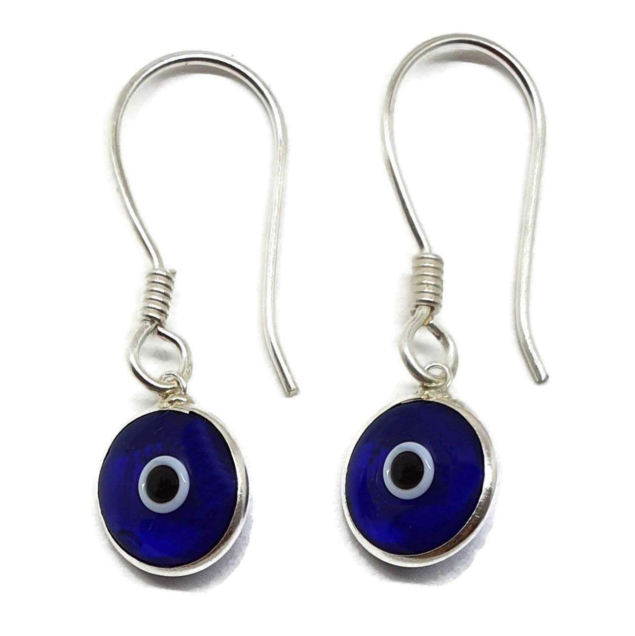

Mystic Jewels 925 Sterling Silver Drop Earrings Round Turkish Eyes for Good Luck -