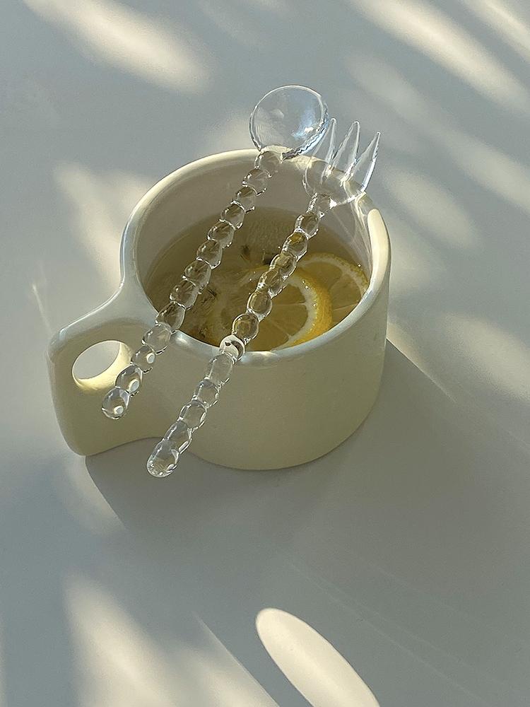 

Дизайн домашней стеклянной ложки Бусина в форме капли воды Стеклянная посуда для торта Ложка Вилка Цветная стеклянная ложка Палочка для смешивания Милая ложка и вилка