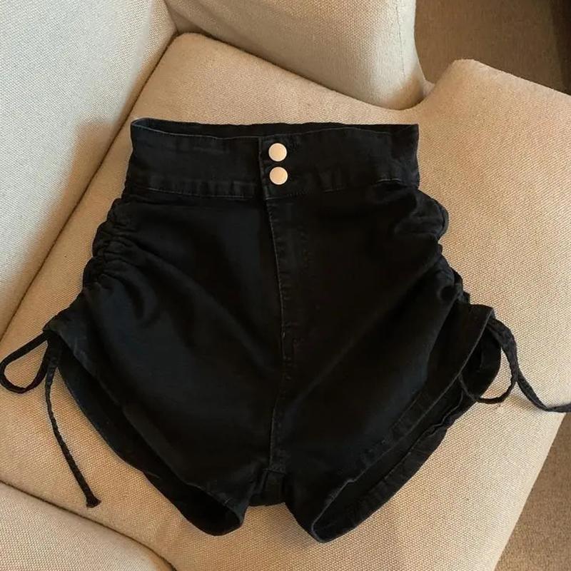 

Шорты женские уличная одежда в стиле ретро, ​​модные женские популярные шорты Ulzzang с гофрировкой, удобные для отдыха, универсальные, новый дизайн с высокой талией, шикарный S чёрный