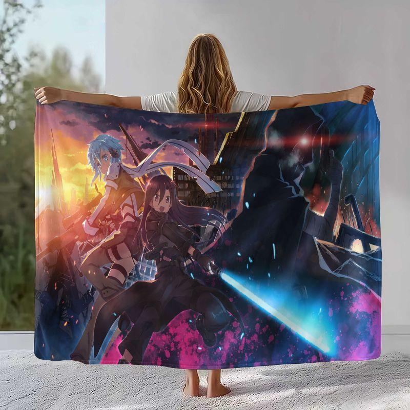 Cartoon Sword Art Online SAO Novel Flannel Blanket,Ultra Soft Warm Plush Throw for Home Bedroom Bed Sofa Camping Picnic gift