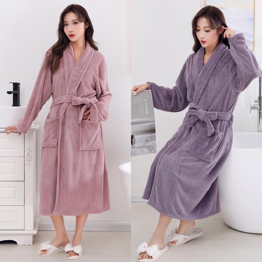 Halat de baie grosificat cu uscare rapidă din fleece de coral pentru cupluri - Absorbent și confortabil