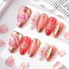 Gold Foil 3D Almond Blossom Gradient Rhinestone False Nails - 30 Pieces