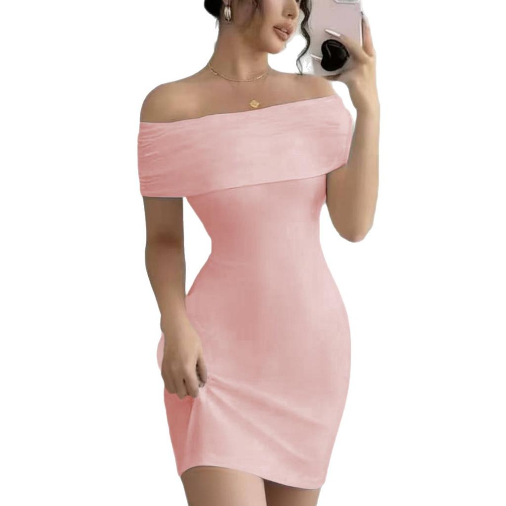 New Sleeveless One-word Shoulder Fashion Slim Temperament Celebrity Sexy Hip-wrapped Dress Women