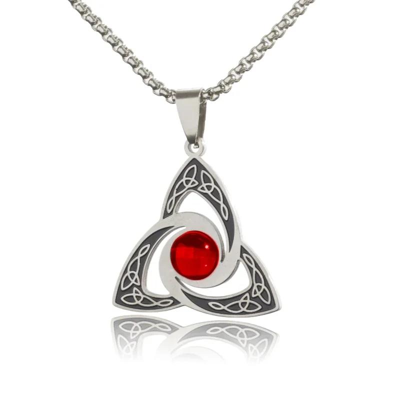 Retro Celtic Knot Pattern Disc Cross Pendant Necklace for Men Gothic Punk Trend Street Jewelry Gift
