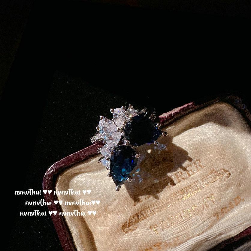 Sri Lanka Blue Crown Water Drop Gemstone Necklace, Antique, Plated With 18K Gold, Deep Sea Blue Teardrop Zircon Ring.