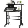 Sit-Stand Desk, Height-Adjustable, 70 x 60 cm, on Casters, Tilting Top, Black Metal Frame