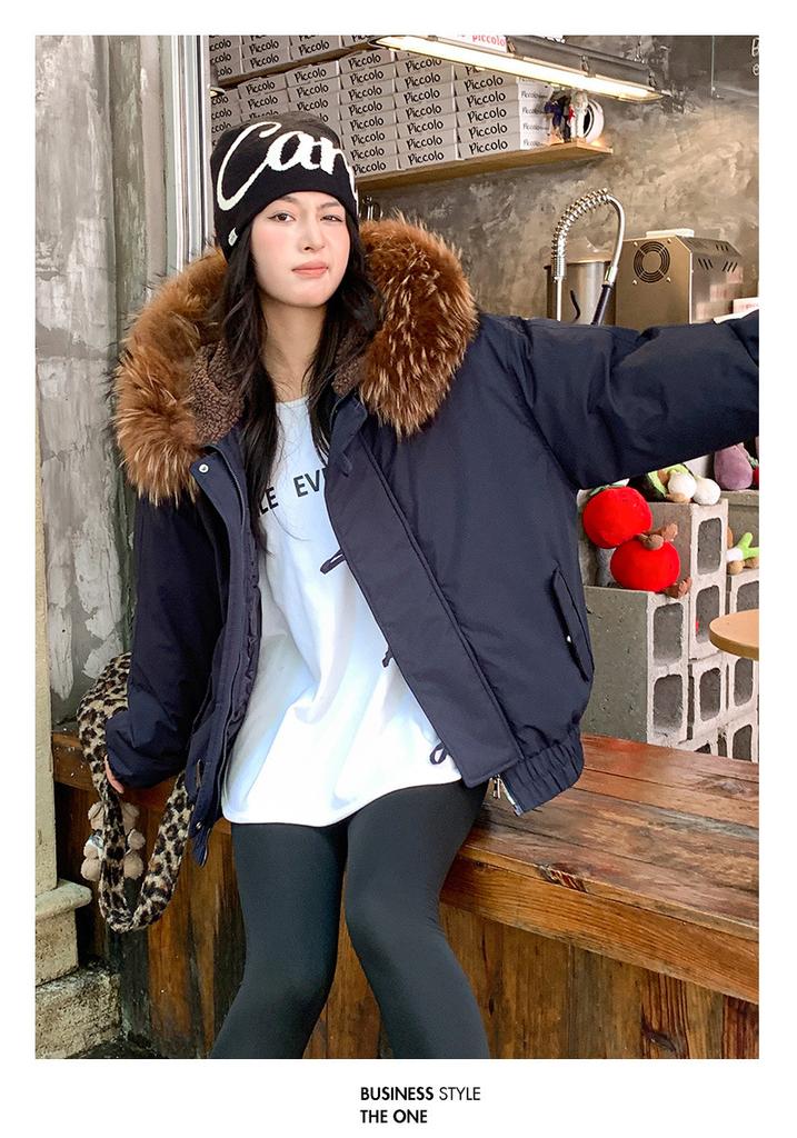 Down cotton clothes women's big fur collar 2025 winter clothes new cotton clothes horn buckle short pie to overcome winter cold jacket women