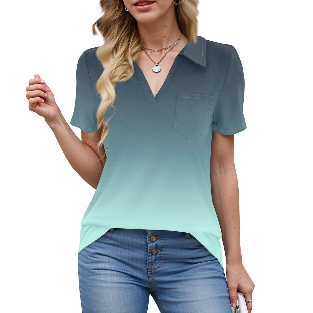 Damen Bluse Sommer Business Casual Arbeitstops Kurzarm Button-Down-Kragen V-Ausschnitt Bluse T-Shirt