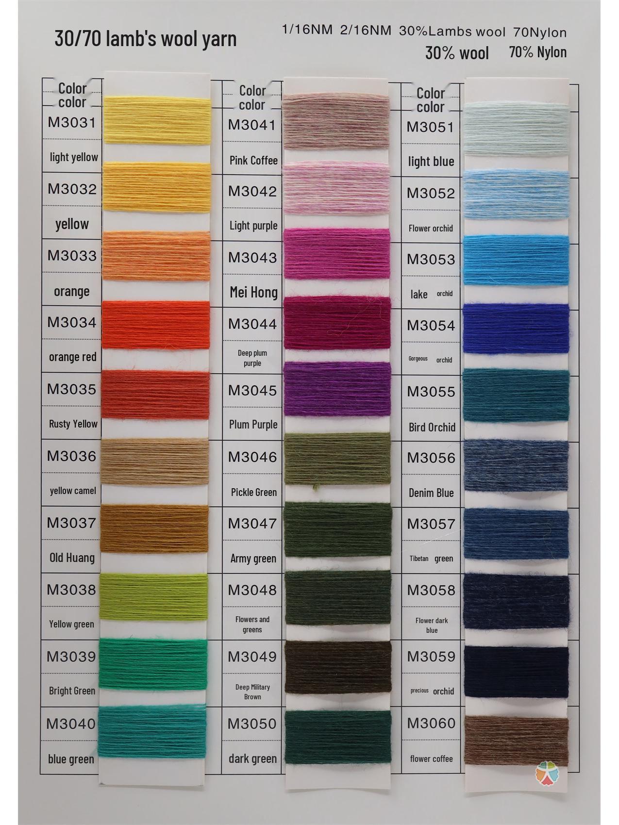 

16s Lambswool Wool Blend Yarn: 30% Wool, 70% Nylon, Single & Double Ply.