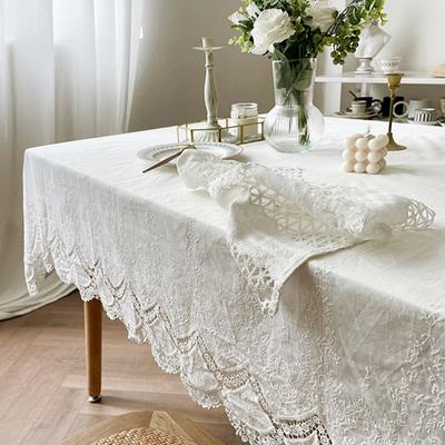 Klassische Baumwollspitze Tischdecke Staubdichte Tischdecke für Buffet-Tisch Feiertags-Dinnerparty Bankett Hochzeitsdekorationen