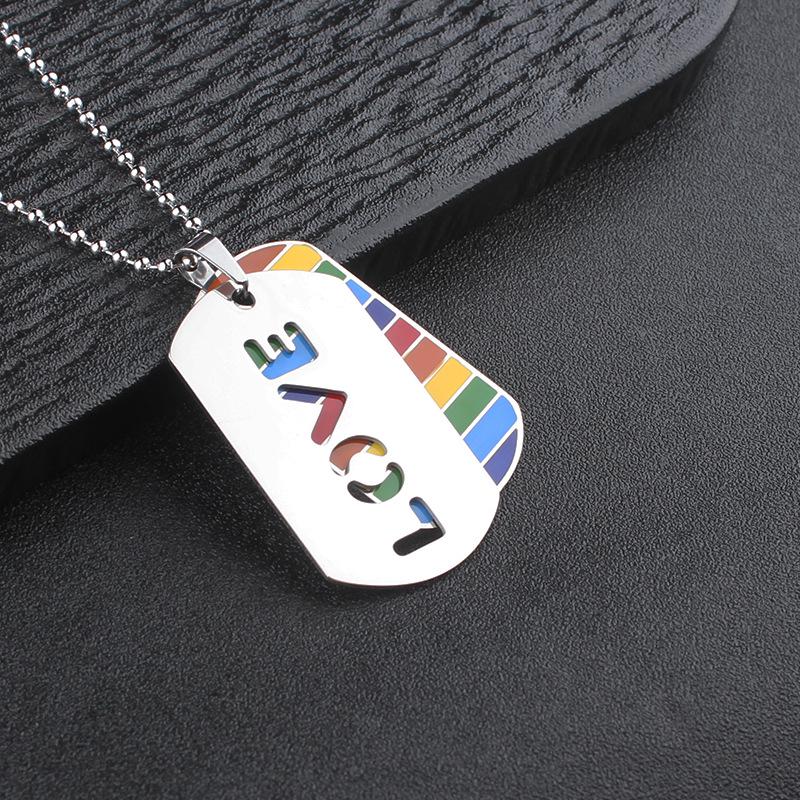 Men's Polished Letter Cross Pendant Necklace - Stainless Steel Rainbow Dog Tag