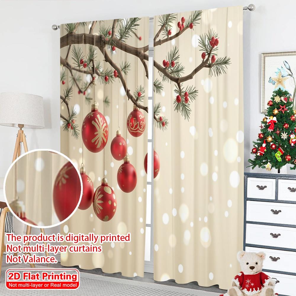 2pcs 2D Flat Printing Merry Christmas Popular Drapes Winter Christmas Ornaments Berry Polyester Without Electricity Festive