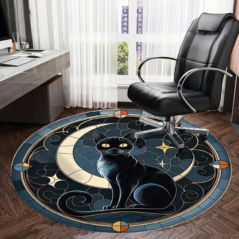 1pc Office Carpet Chair Mats Stained Glass Moonlit Cat Perfect for Decorating Office Chairs, Living Rooms, Or Bedrooms.YDT091