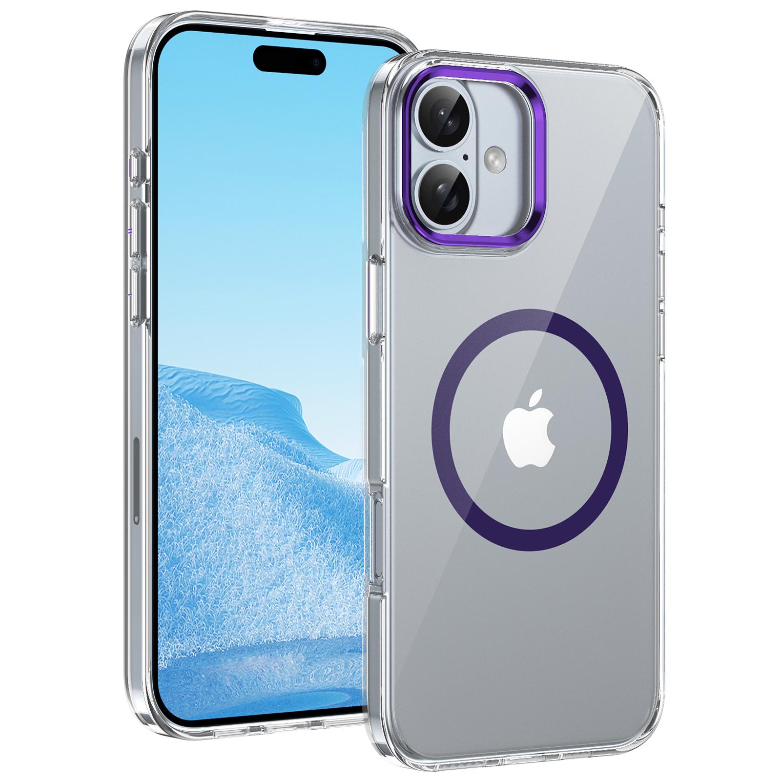 For iPhone 16 Magnetic Case Hard PC Scratch Resistant Back Transparent Cover F