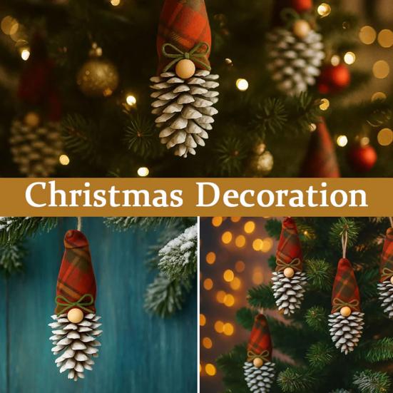 Vánoční ozdoby trpaslíka z borové šišky, ručně vyráběné, podzimní, zimní, na Díkůvzdání, soška trpaslíka z borové šišky, na krb, patrový tác, polici, stolní dekorace