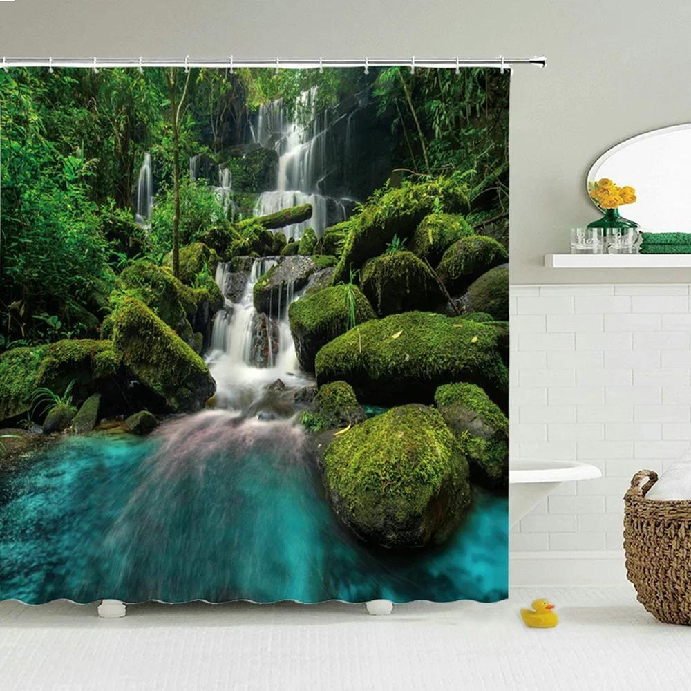 Modern Forest Shower Curtain Green Plant Tree Landscape Shower Curtain Bathroom Waterproof Bathroom Decor Cortina De La Ducha