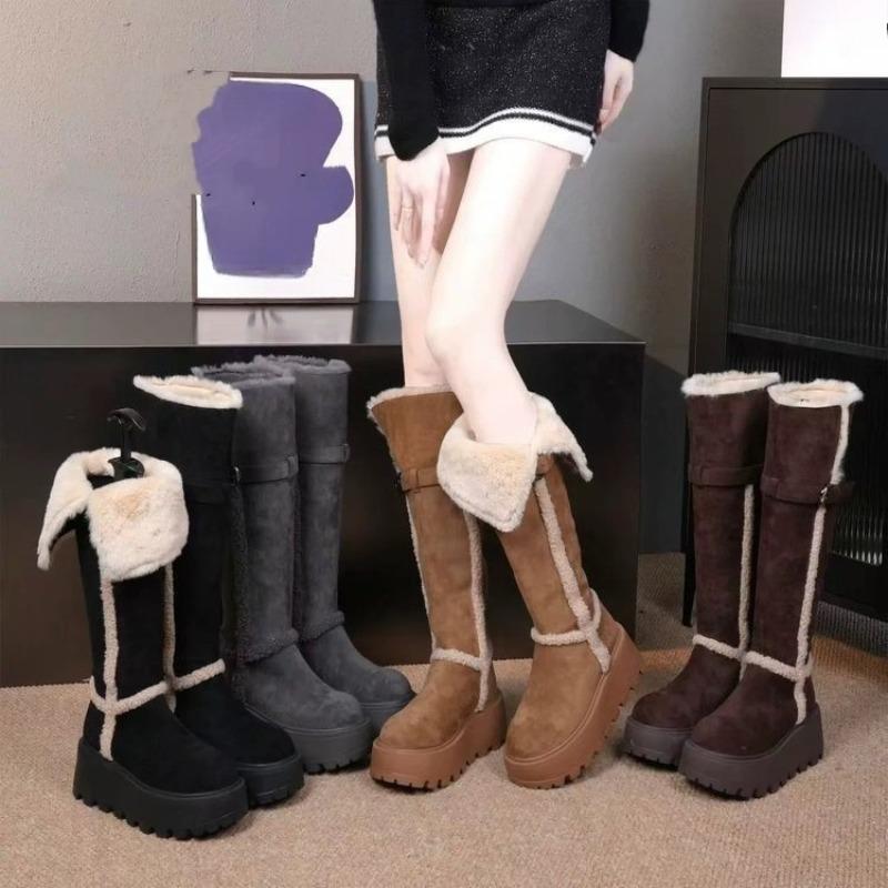 Cotton Boots with Fleece, Snow Boots for Women, Versatile and Stylish High-heeled Shoes, Long Boots