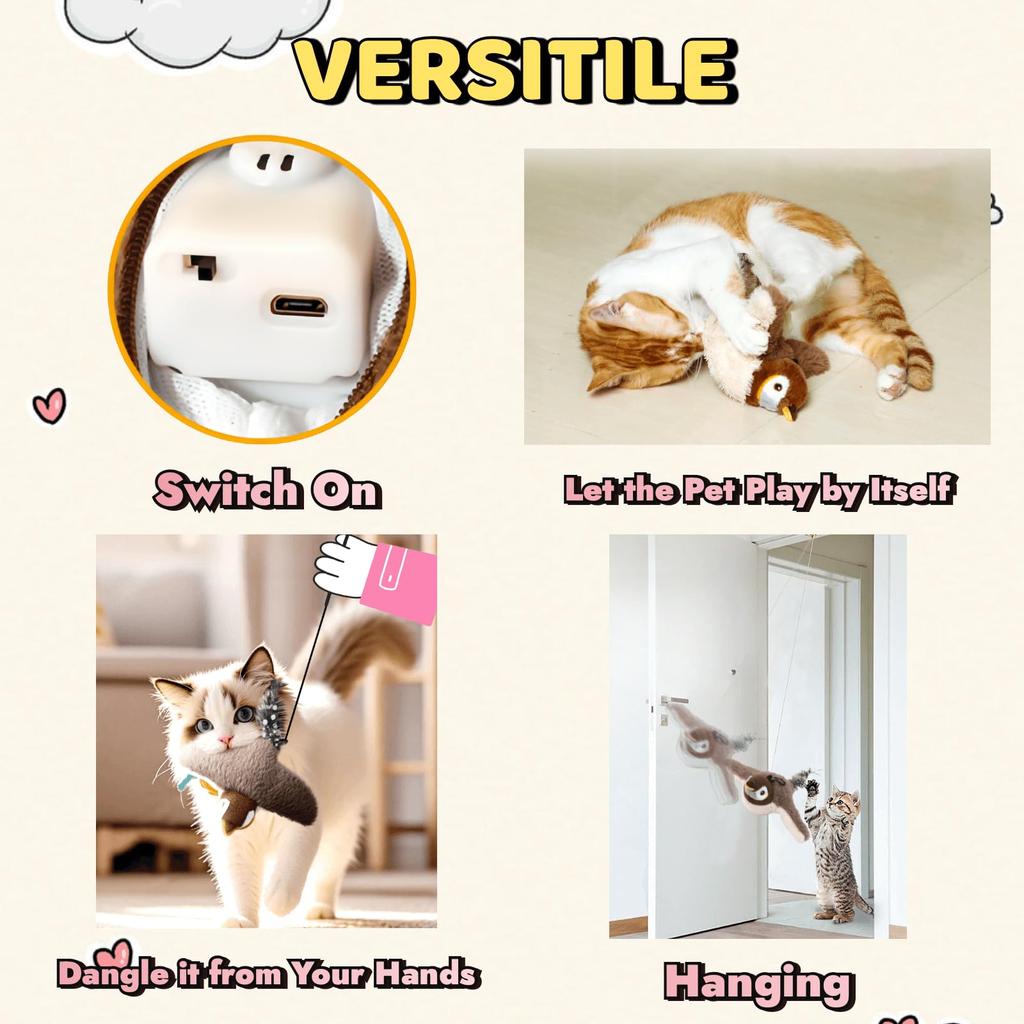 Flying Bird Cat Toy for Bored Indoor Cats Interactive and Chirping Bird  Toys with Catnip USB Rechargeable Motion Activated Self Play