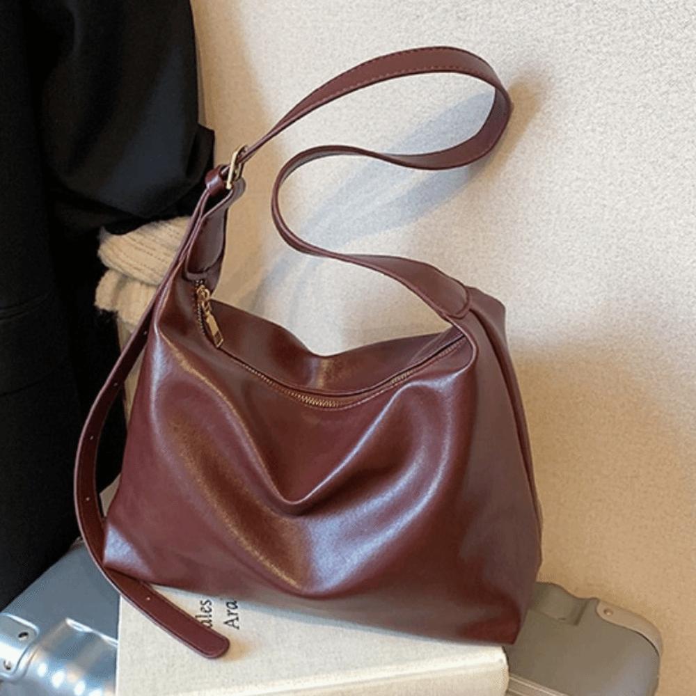 Lightweight Soft Leather Tote Bag Elegant Vintage Underarm Bag Commuting Shoulder Bag  Shopping