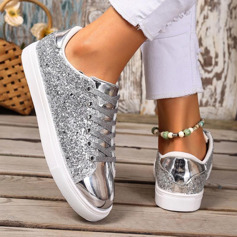 Spring and Autumn Single Shoes Plus Size Sparkle Sequin Flat Sport Casual Lightweight Niche Design Soft Sole Single Shoes