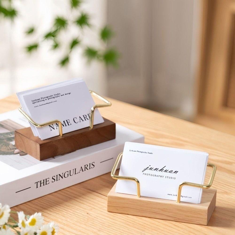 Multiple Styles Business Card Holder Metal Wood Combined Desk Card Display Rack  Reception