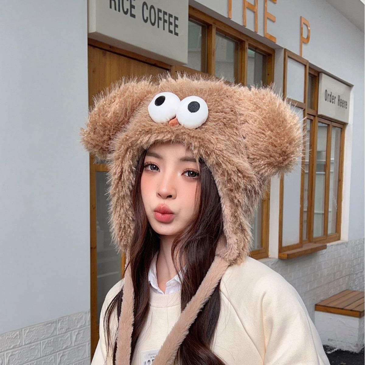 

Плюшева шапка жіноча осінь та зима мила іноземний стиль мультяшні вушка шапка-пуловер великий обхват голови солодка дівчина захист вух шапка Лей Фенга M（56-58cm） темно-коричневого кольору
