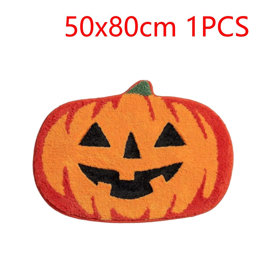 Halloween Pumpkin Cashmere Door Mat Plush Thickened Bathroom Carpet Absorbent Bathroom Mat for Entrance Bedroom Kitchen Bathroom