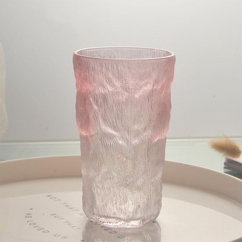285ml/380ml Pink Beverage Cup Art Design Glacier Patterned Glass Cup Trendy Cocktail Glass Transparent Juice Tea Cold Drink Mugs